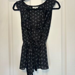 Max Studio Black and White Floral Wrap Blouse